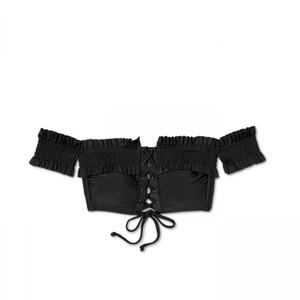 Women’s Xhilaration Off The Shoulder Lace Up Ruched Black Bikini Top Size XS NWT