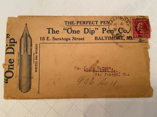 Antique Fountain Pen Advertising Cover THE "ONE DIP" PEN CO Baltimore