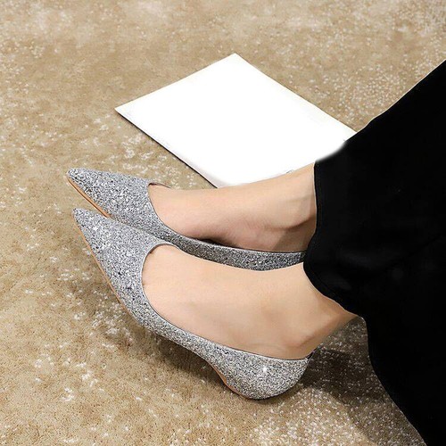 Bling Sequins Pointed Toe Pumps Women's Wedge Low Heels Party Formal Shoes OL Sz - Picture 4 of 16