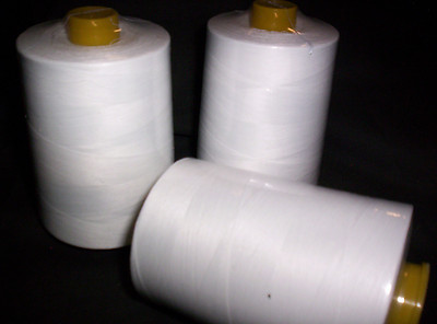 Multipurpose THREAD 12000yd 3 HUGE CONES of WHITE COTTON-LOOK POLYESTER. SEALED