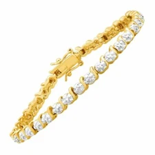 Finecraft 51A65A3501 Brass Tennis Gold-Plated Diamond Bracelet - White