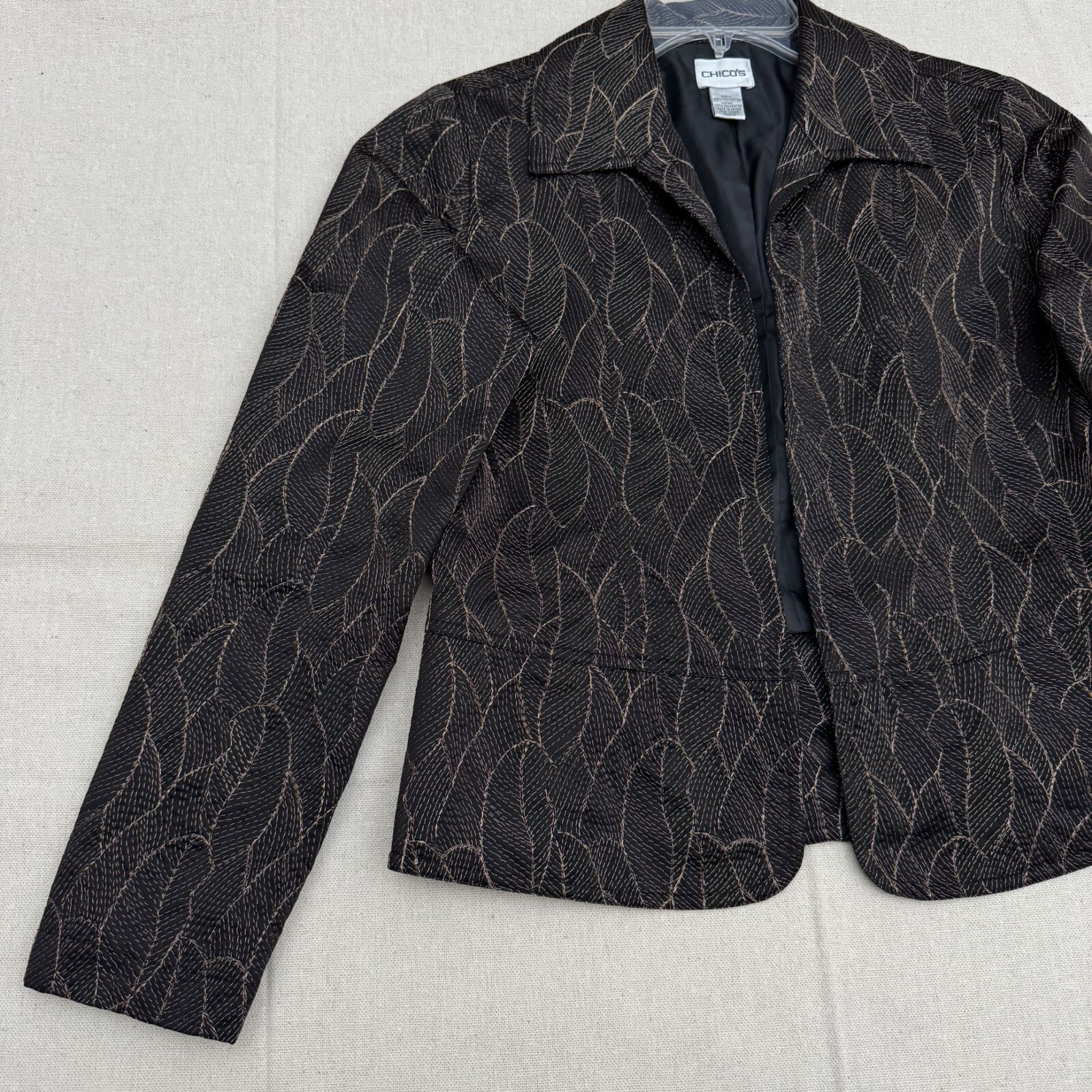 Chico’s Open Front Blazer Leaf Pattern Lined Wome… - image 3