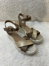 GEOX Respira Black Leather Platform Heel Sandals Womens Size 38