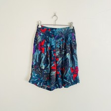 Vintage Womens Hawaiian High Waisted Shorts Blue Floral Holiday Size XS S