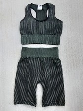 Girls Yoga Gymnastics Ballet Dance Green Glitter Tank Top and Biker Short Set XL