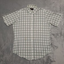 VTG Towncraft Shirt Mens L Green Windowpane Plaid Check Dacron Blend No Iron 70s