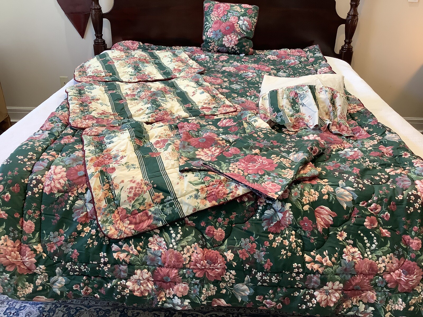 VTG Croscill Granada Green Floral Twin 8 Pc Comforter Bedroom Set Excellent Cond