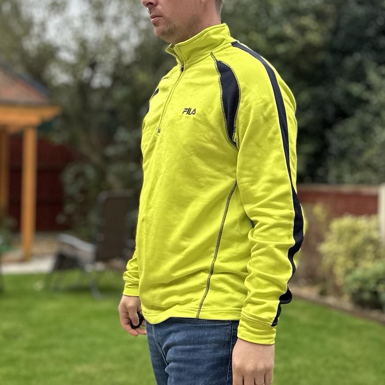 FILA Giacca Pile Uomo Taglia Large Blu Quarto Zip Giacca a Vento Maglione Maglione