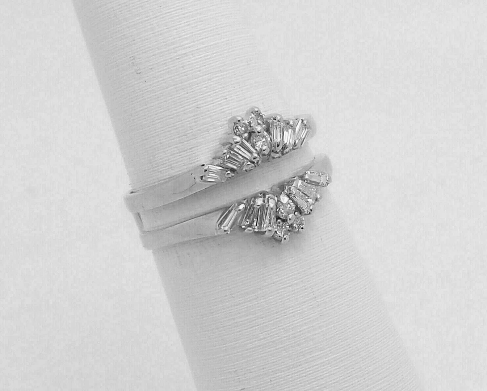 1 Ct Round and Baguette Cut CZ Enhancer Guard Band Ring 14K White Gold Plated - Image 4 of 4