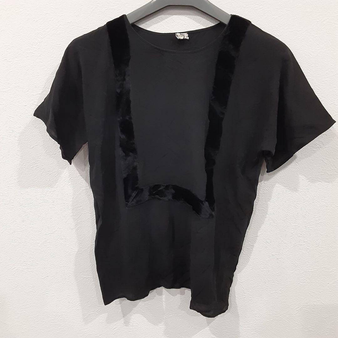 HERMES ブラック Vネック Tシャツ Mサイズ HERMES T-shirt Velvet Silk 100% Size 34 Black From Japan