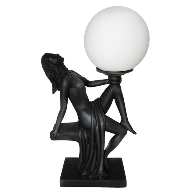 Matching Pair Of Art Deco Style Black Lady Statue Sculpture Table Lamps A29