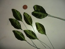Vintage Green Satin Single Rose Leaves 1 Dozen