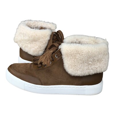 Via Spiga Maia Shearling Cuff Sneaker Rattan Napa/Suede  Size US 6M