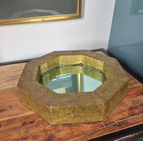 Vintage Brass Mirrored Octagonal Display Tray - Picture 9 of 10