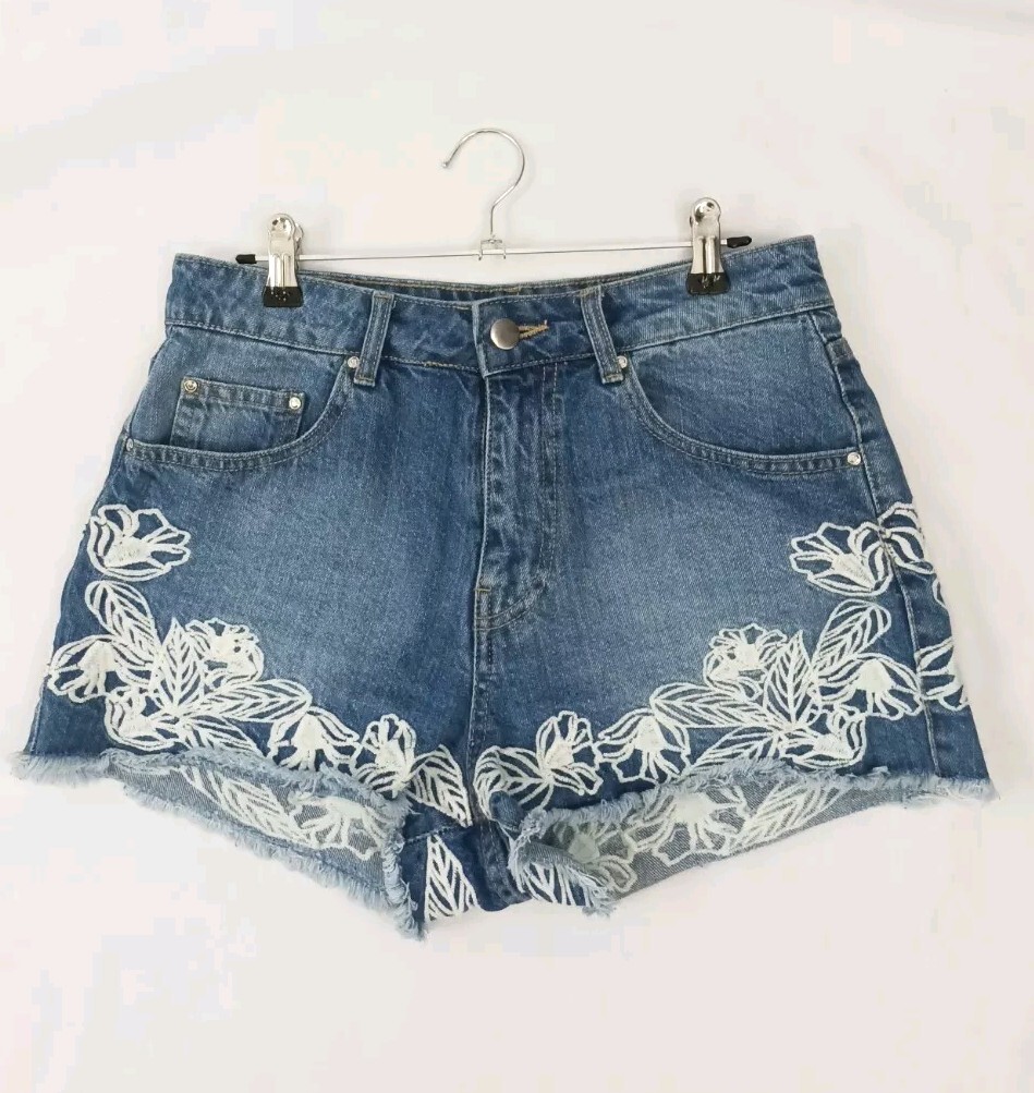 Denim Shorts Size Floral White Crochet Design UK