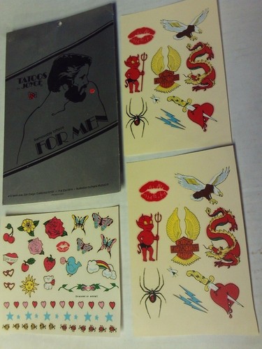 Tatuajes vintage años 90 de Joyce, temporales, Harley Davidson, labios, estrellas, corazón - Imagen 1 de 4