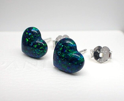 Authentic Pandora #293356C01 Opalescent Green Heart Stud Earrings