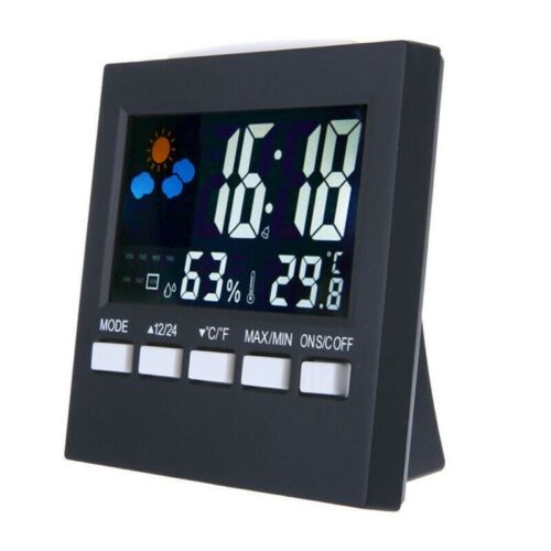 1 X reloj digital despertador radio estaciones meteorológicas termómetro higrómetro pantalla a color - Imagen 1 de 9