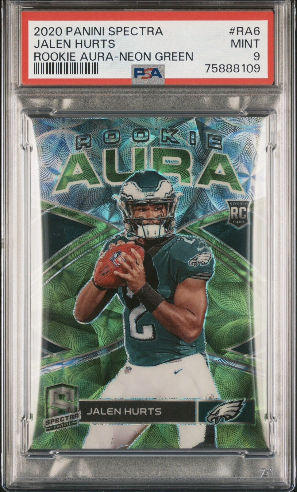 Jalen Hurts Panini Spectra Rookie Aura #RA6 Neon Green