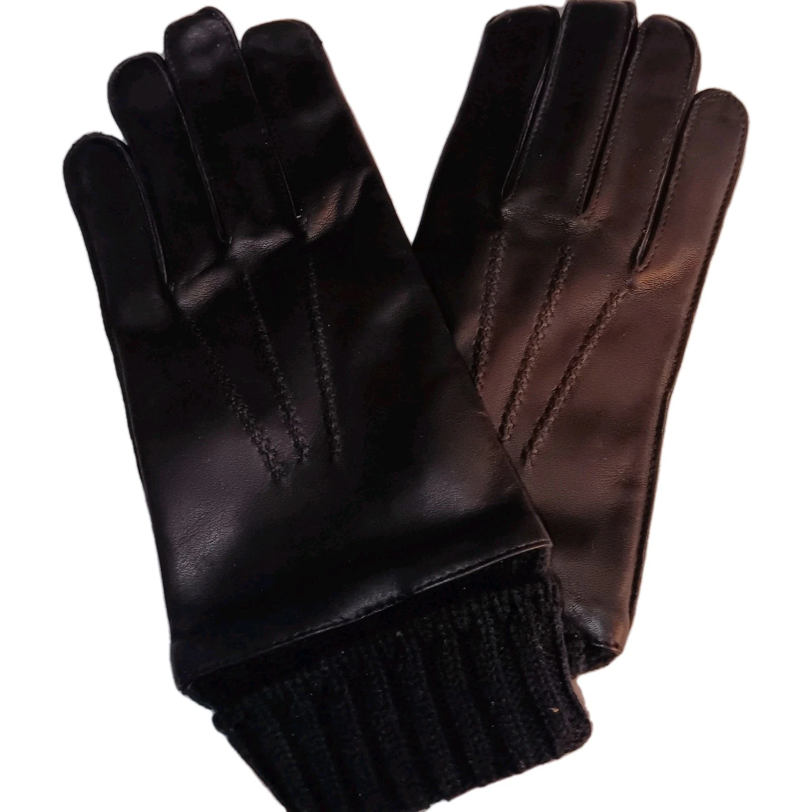 Men's. Kenneth Cole New York Wool Knit Cuff Leather Gloves, Black, Large