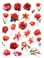 RED VINYL FLOWER STICKERS FAST USA SHIP 7 7/8"X 5.75" SHEET 1.E