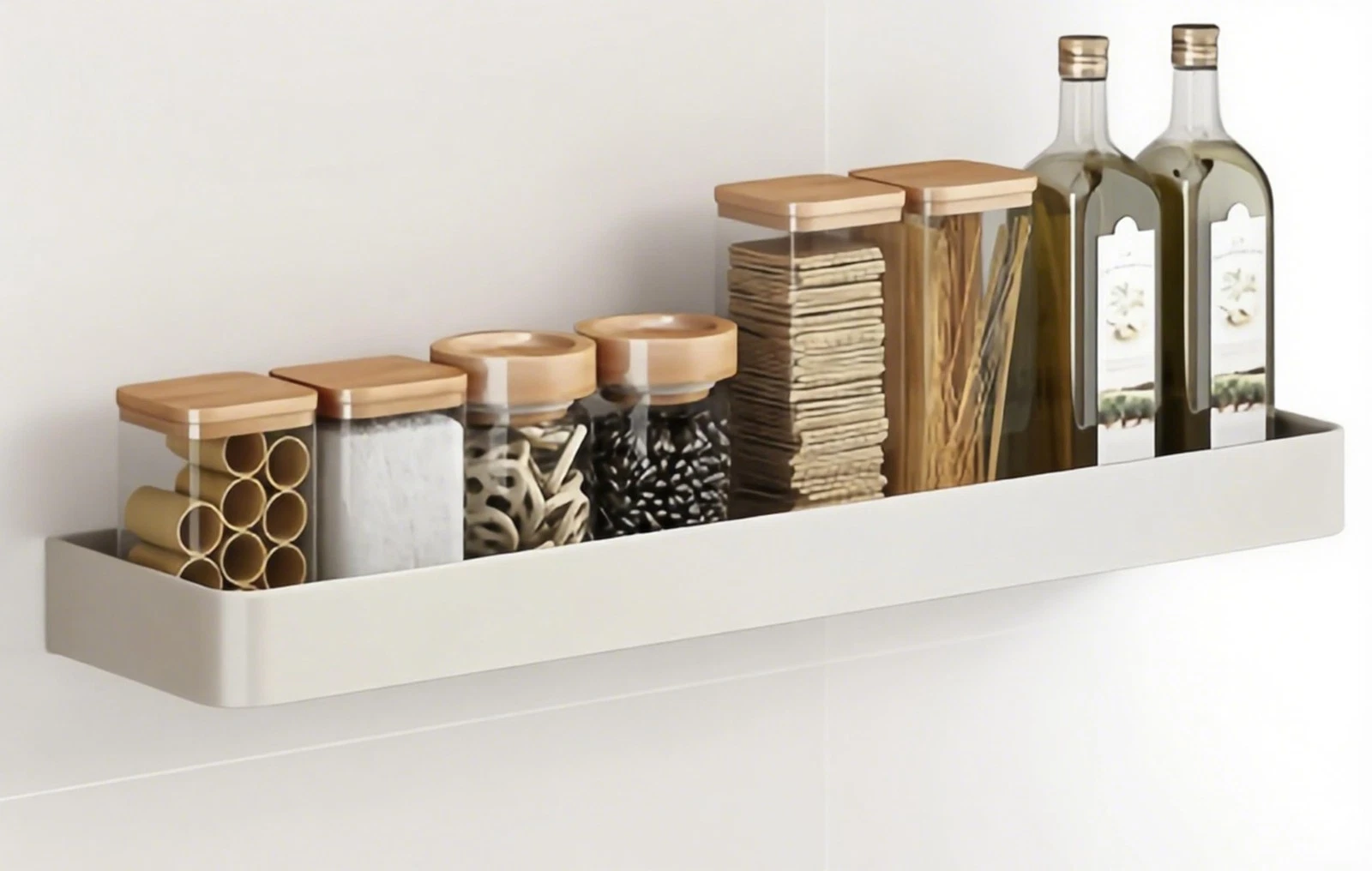 White 24 Inch Long Space Aluminum Wall Mount Floating Spice Rack Organizer