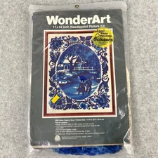Vtg Wonder Art Creative Needlecraft Needlepoint Kit WINTER SCENE 6354 Wool Yarn