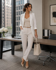 ANNE KLEIN Womens New Blazer Bright White LARGE Open Front Roll Tab Sleeve Linen