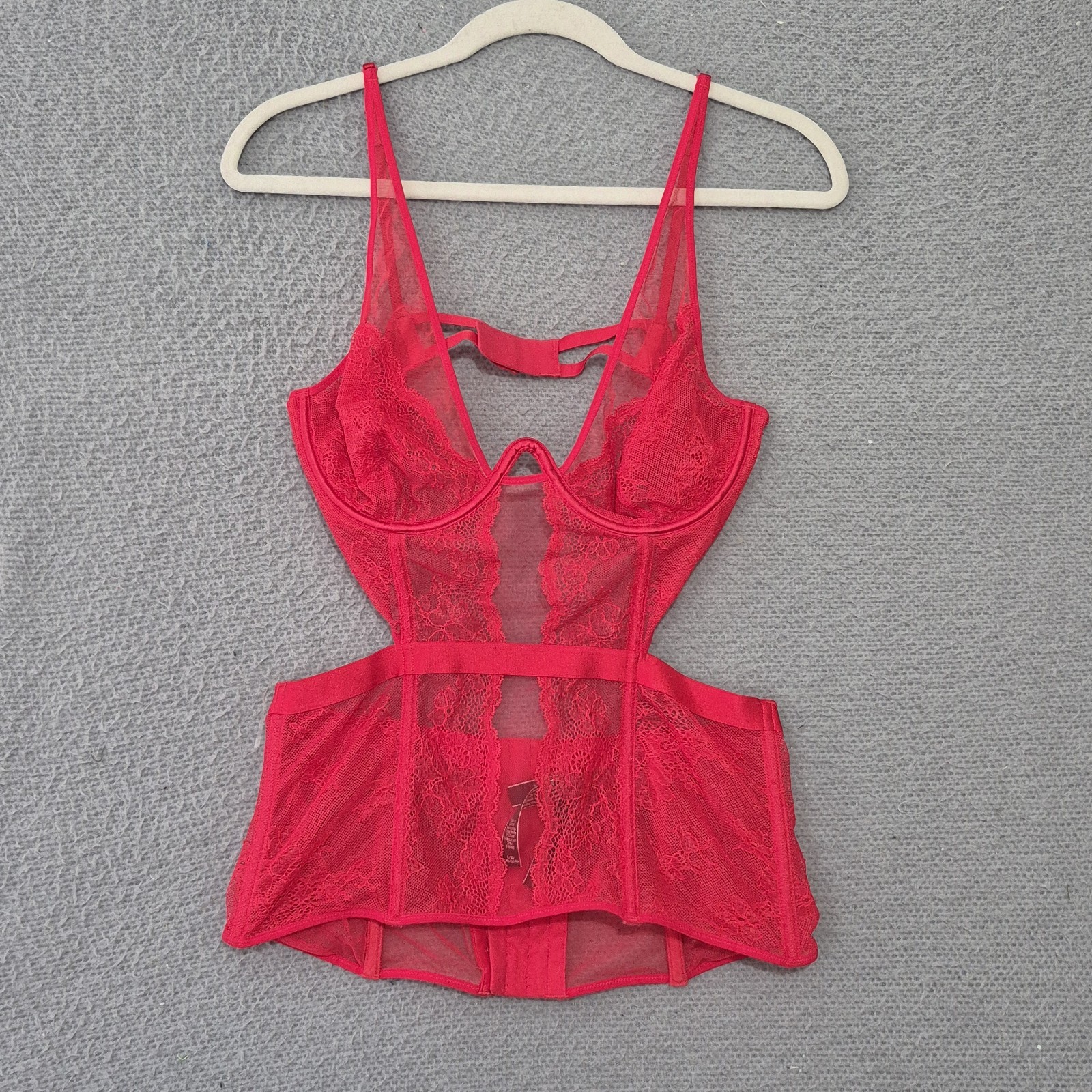Victoria’s Secret Women's Red Lace V Plunge Underwire Corset Bralette Top L