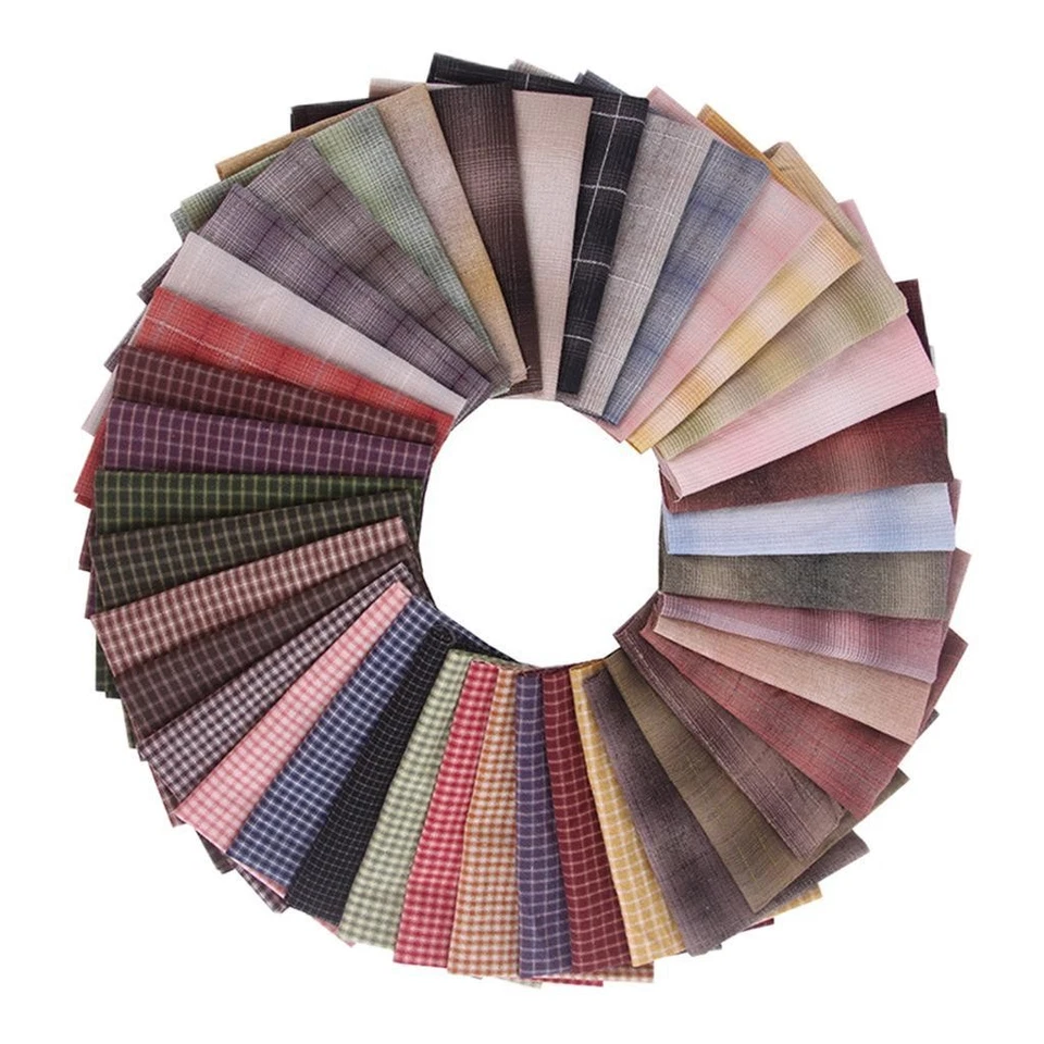 50x Cotton Plaid Quilting Squares 4" x 4" Precut Printed for Quilting - Image 2 of 4