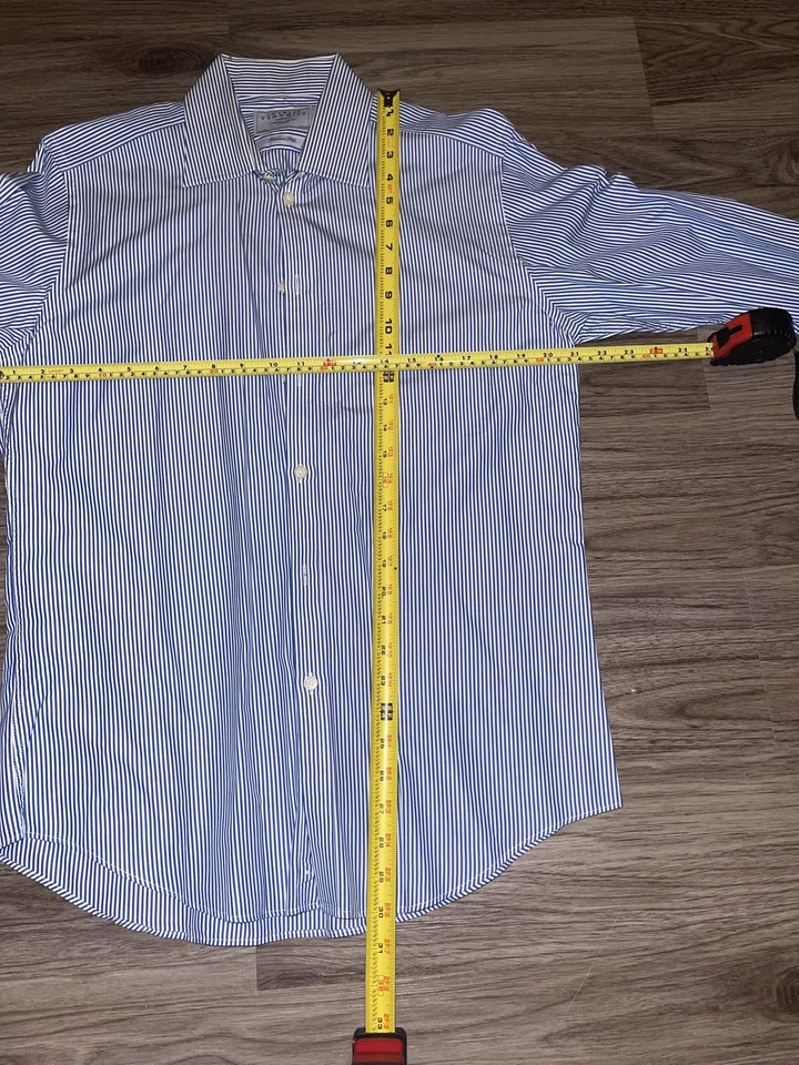 Camisa Charles Tyrwhitt Para Hombres 16/34 Azul Blanco Rayas Ajuste A Medida Vestido Abotonado Foto 3 de 4