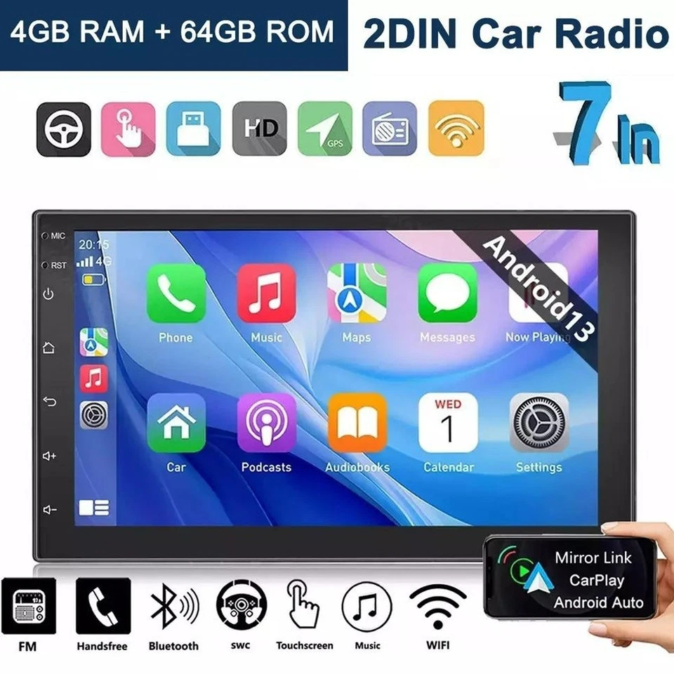 Reproductor de MP5 7" Android 13 Carplay Coche Estéreo 64GB Radio GPS WiFi 2 Din Navegación Foto 2 de 4