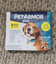 PETARMOR PLUS FOR DOGS (ONLY) KILL FLEAS 8 MONTH SUPPLY - MEDIUM DOGS 23-44 LBS