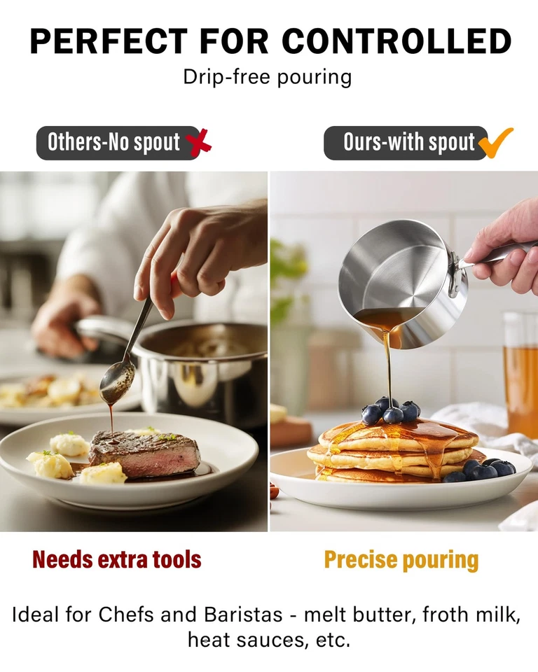 Calentador de mantequilla de acero inoxidable 0,46 cuartos de galón, sartén pequeña revestida de varias capas, 440 ml... Foto 3 de 4