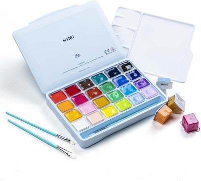 Gouache Paints set with 3 Paint Brushes, 24 Colors, 30g, Jelly Cup Design, No...