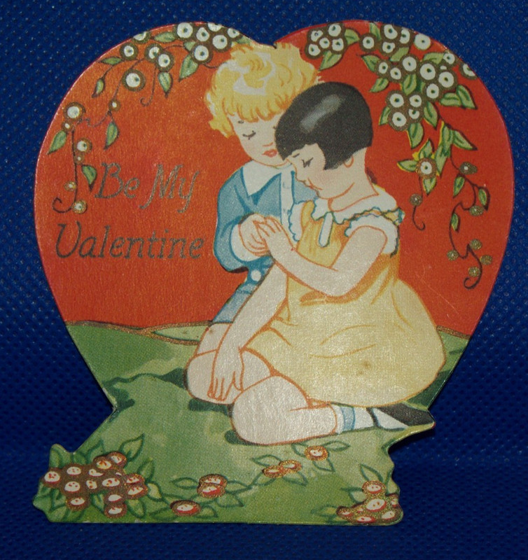 1920'S ART DECO BOY GIRL HEART SHAPED VALENTINES DAY CARD