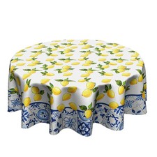 Granbey White Yellow Lemon Tablecloth Round - Table 60" Round ,