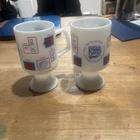 Set of 2 Vintage 1976 Telephone Centennial Milk Glass Footed Pedestal Mugs 76
