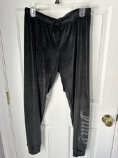 Y2K JUICY COUTURE MEDIUM BLACK VELOUR RHINESTONE LOGO ELASTIC WAIST-JOGGER PANTS