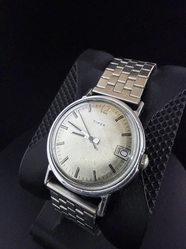 Vintage Timex Manual Wind Watch Date Silver Dial Men’s Runs