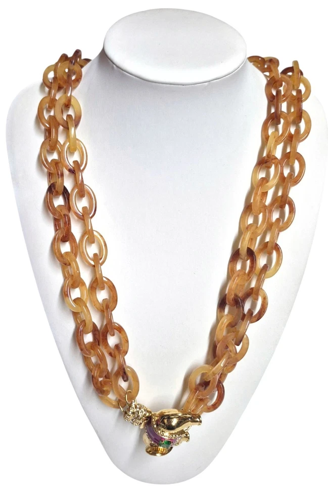 Collar J.Crew Doble Resina Eslabón Cristal Elefante Marrón Claro Oro Buey Foto 2 de 4