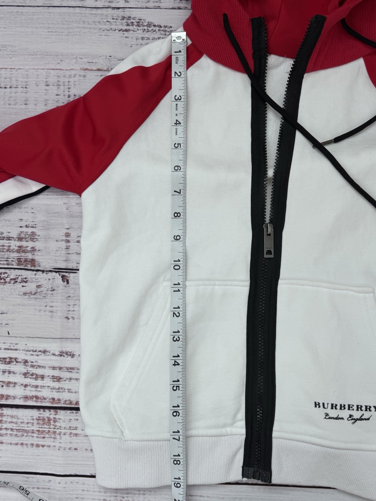 BURBERRY  Boys Full Zip Color Block Hoodie Size 8Y 130/65 White Red thumbnail 7