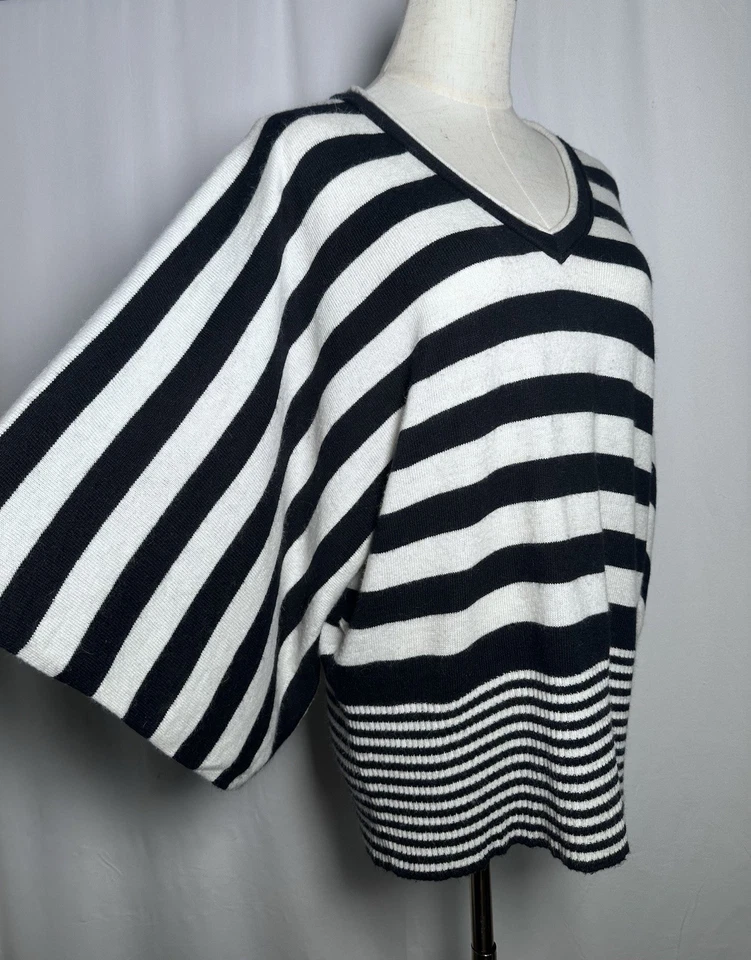 Vertigo Paris Sweater Top Medium Angora Wool Dolman Sleeve Striped Black White - Image 4 of 4
