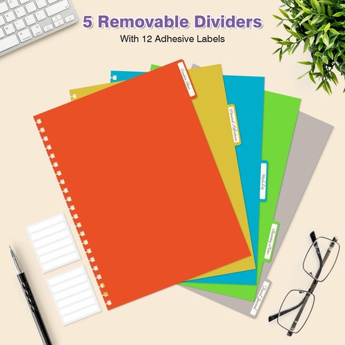 5 Subject Notebooks College Ruled, Spiral Lined Notebook with Removable Divid... - Picture 3 of 6