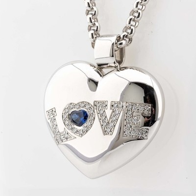 Chopard Diamond Heart Pendant Halskette 18K Weißgold Diamanten 0,7ct Saphir 61cm