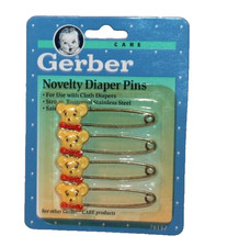 NEW 1991 SET OF 4 VINTAGE BABY GERBER NOVELTY DIAPER PINS YELLOW BEAR
