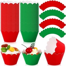 100 Pcs Christmas Cupcake Liners Xmas Cupcake Wrappers Baking Cups Red, Green