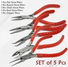 Jewelry Making Plier Set of 5 Pcs Wire Wrapping Hobby Jewelers SLIM Pliers Kit