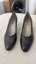 Ferragamo Saks Fifth Avenue Black Brown Spectator Leather Heel Pumps Size 7