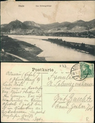 Ansichtskarte Königswinter Rhein Partie mit Siebengebirge 1907 - Bild 1 von 3